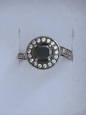 Custom Made White Gold Plated And Black Lab Diamond Ring With Asymmetrical Band